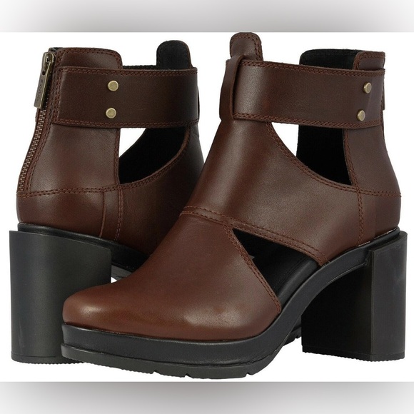 SOREL Margo Cut Out Booties Women's Leather Ankle Boots Zip Brown Burro 8.5